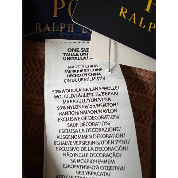 Polo Ralph Lauren Beanie Mens Camel Tan Navy Pony Wool Blend Rib Knit Cuffed NEW - Picture 3 of 3